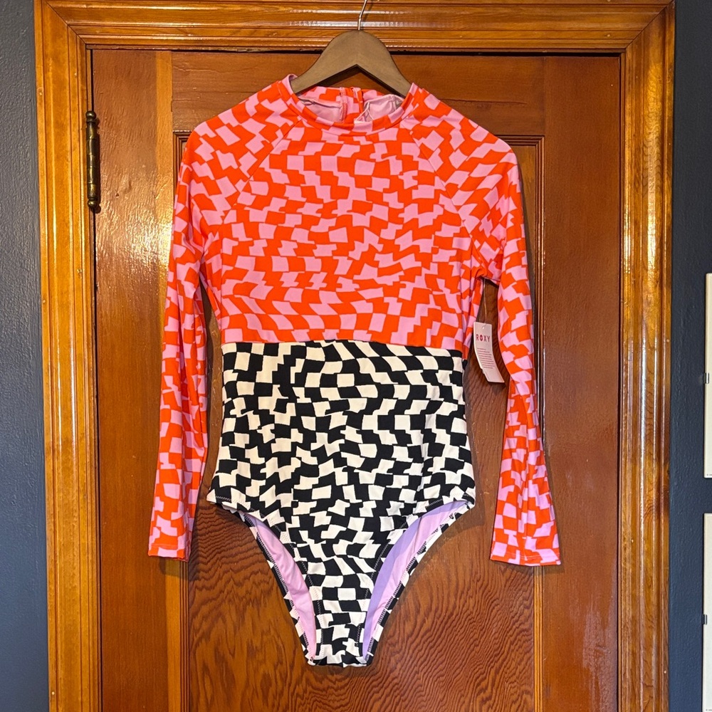 Roxy Red and Black Patterned One Piece Swimsuit